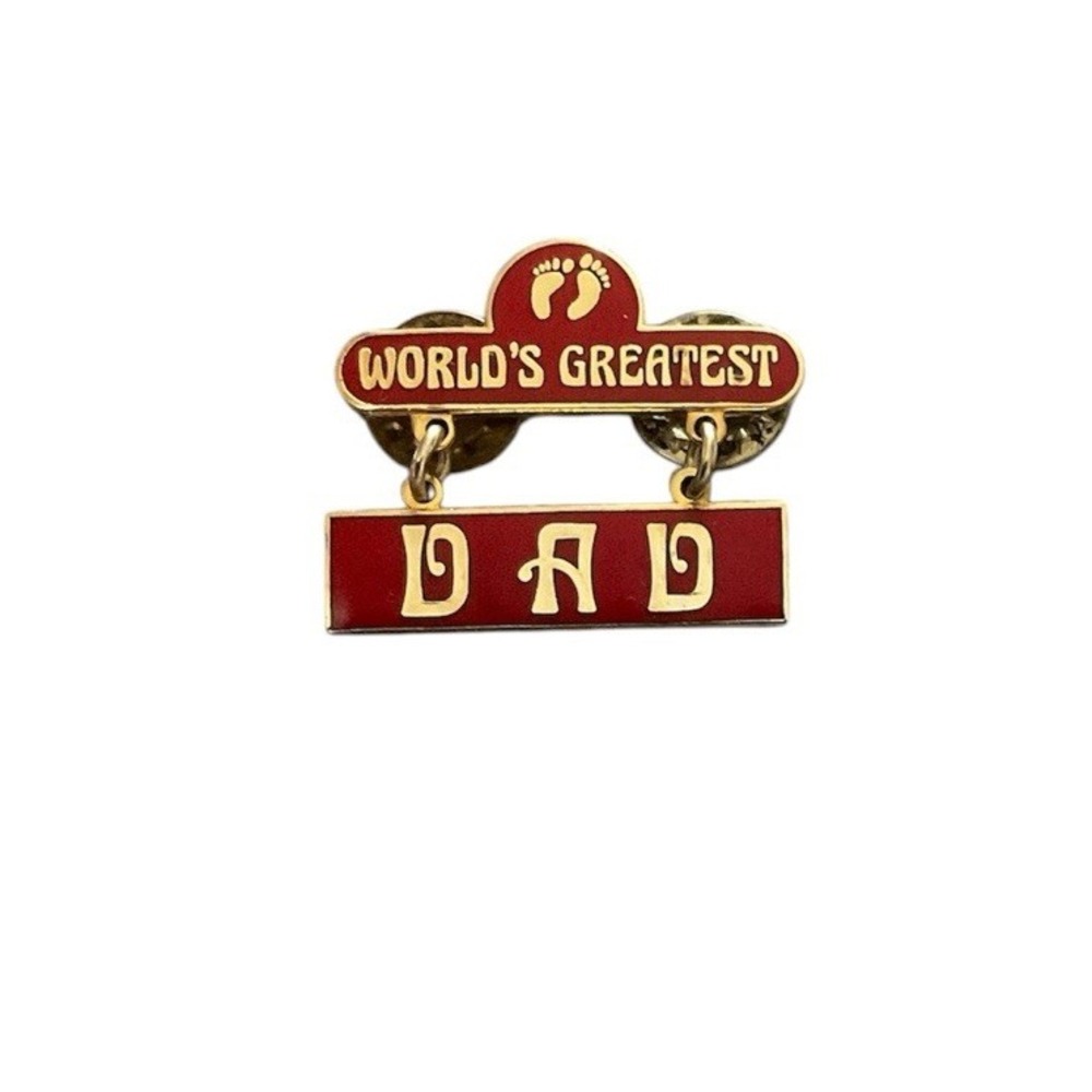 Vintage Hang Ten Lapel Pin World's Greatest Dad PinBack Feet Footprints Brooch
